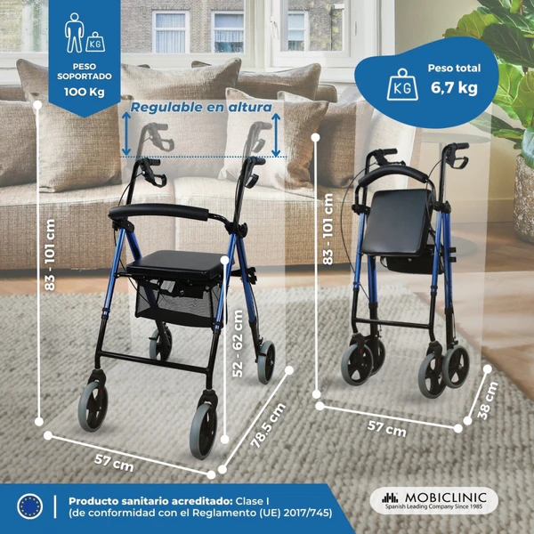 Medidas del andador Mobiclinic Hércules